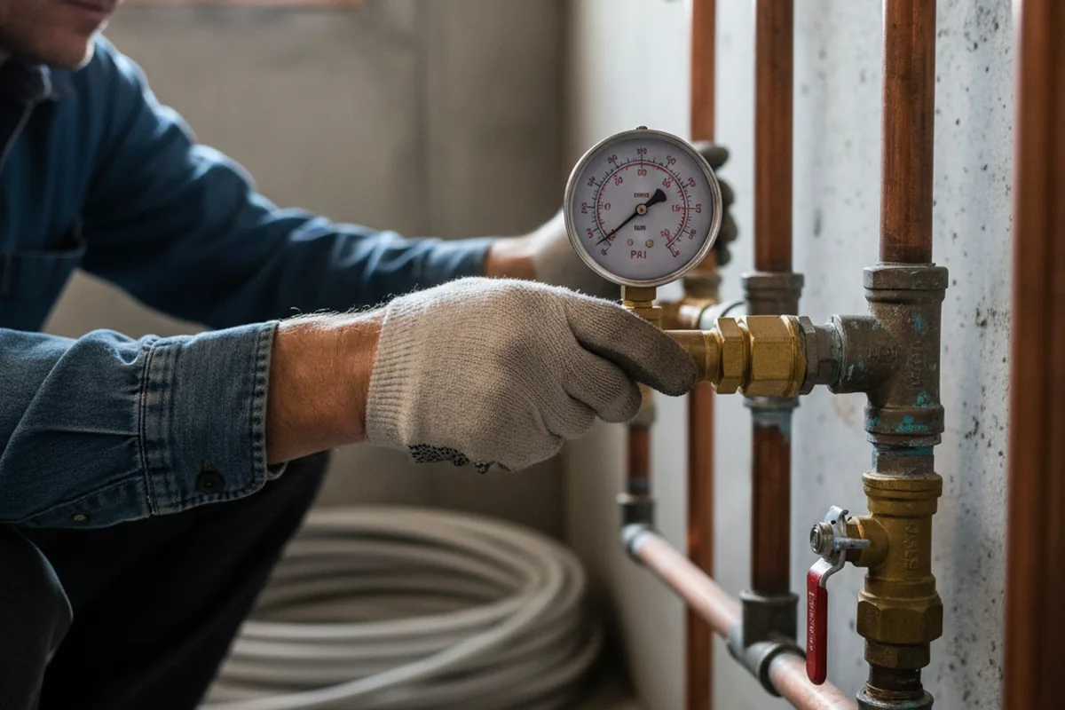 Pressure testing a repaired line during Water Line Repair in Shrewsbury